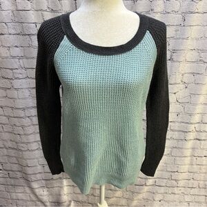 AMERICAN EAGLE Waffle Knit Raglan Pullover Sweater Blue/Gray S